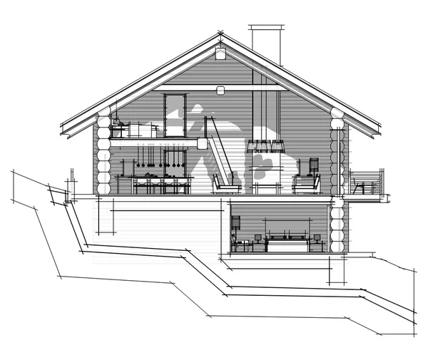 3D-gedeelte van een landhuis. Geïsoleerd op witte achtergrond — Stockfoto