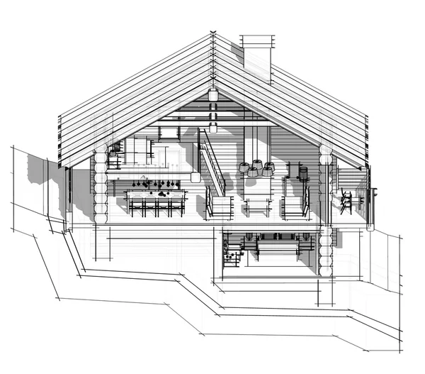 3D τμήμα ενός εξοχικού σπιτιού. Απομονωμένη σε λευκό φόντο — Φωτογραφία Αρχείου