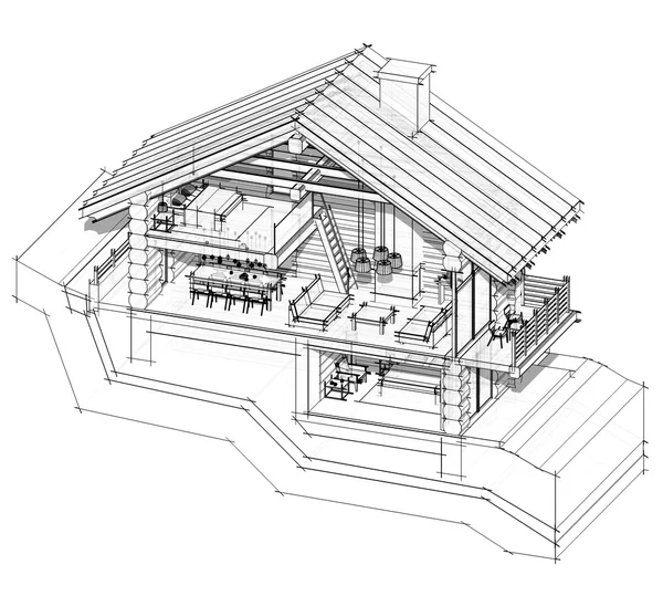 Section 3d d'une maison de campagne. Isolé sur fond blanc — Photo