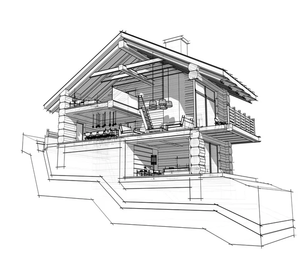 3D-gedeelte van een landhuis. Geïsoleerd op witte achtergrond — Stockfoto