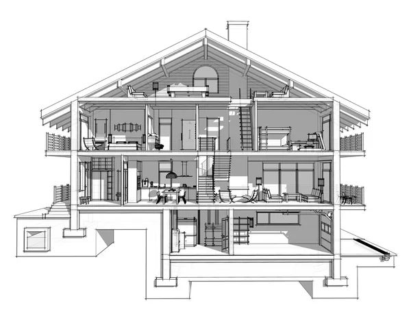 3D-gedeelte van een landhuis. Geïsoleerd op witte achtergrond — Stockfoto