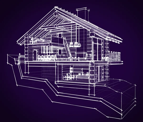 3D-sectie van een landhuis — Stockfoto