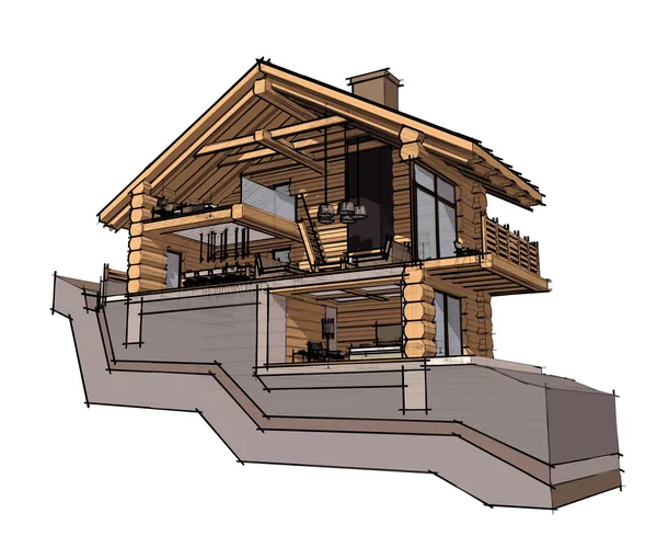 3D-sectie van een landhuis — Stockfoto
