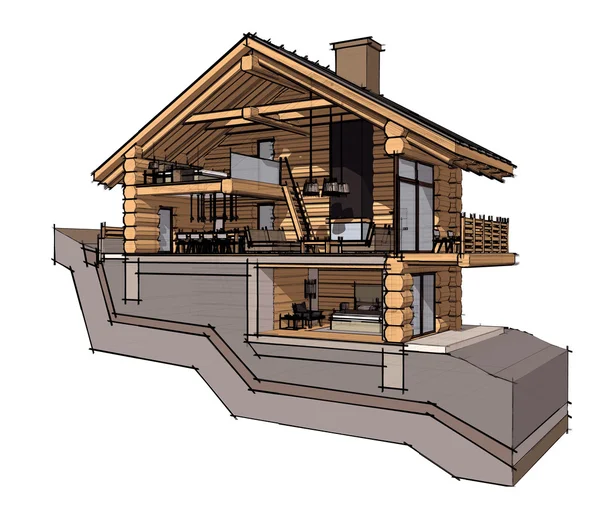 3D-Sektion eines Landhauses — Stockfoto