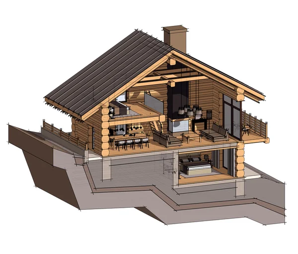 3D τμήμα του ένα εξοχικό σπίτι — Φωτογραφία Αρχείου
