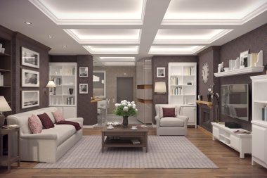 oturma odası klasik bir daire, 3D render