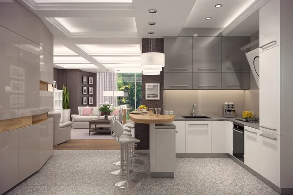 3D rendering of kitchen in classic appartment — Stock Photo, Image