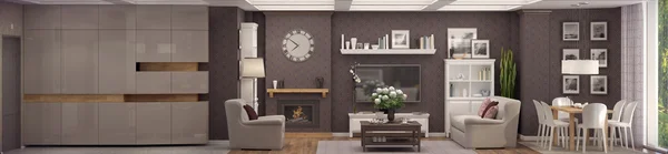 Rendering 3D del soggiorno di un appartamento classico — Foto Stock
