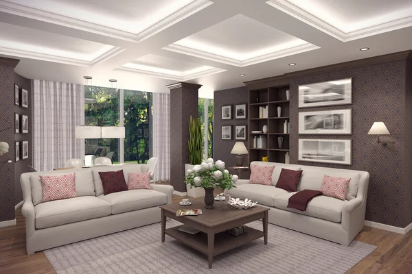 3D rendering of  living room of a classic appartment — Stock Photo, Image