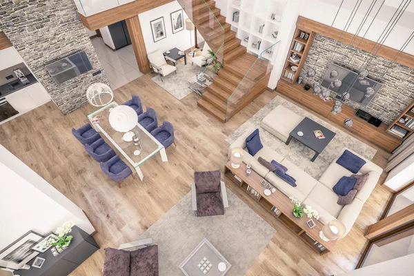 Renderowania 3D z salonu Chalet — Zdjęcie stockowe