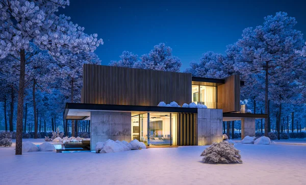 Rendering Van Modern Gezellig Huis Met Parkeerplaats Zwembad Koop Huur — Stockfoto