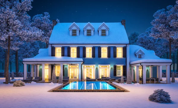 Representación Moderna Acogedora Casa Clásica Estilo Colonial Con Garaje Piscina — Foto de Stock