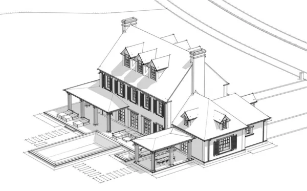 Рендеринг Современного Уютного Классического Дома Колониальном Стиле Гаражом Бассейном Продажу — стоковое фото