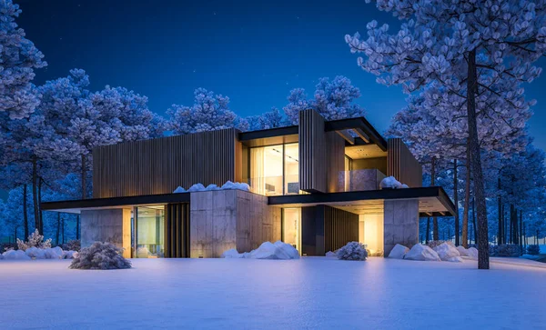 Rendering Van Modern Gezellig Huis Met Parkeerplaats Zwembad Koop Huur — Stockfoto