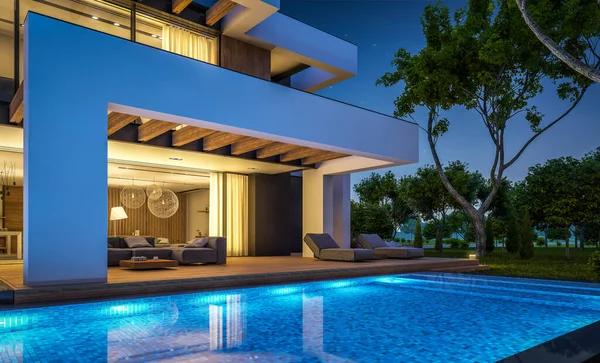 Representación Casa Acogedora Moderna Con Piscina Aparcamiento Venta Alquiler Estilo — Foto de Stock