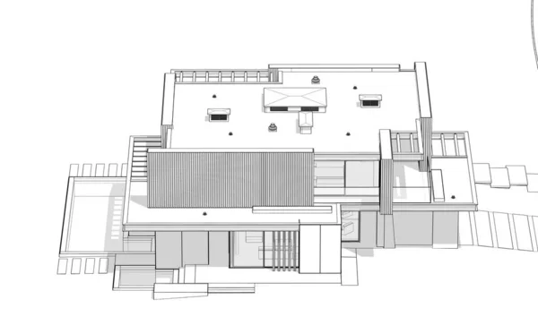 Renderização Moderna Casa Acolhedora Com Estacionamento Piscina Para Venda Aluguel — Fotografia de Stock