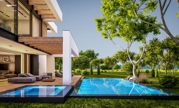 Representación Casa Acogedora Moderna Con Piscina Aparcamiento Venta Alquiler Estilo — Foto de Stock