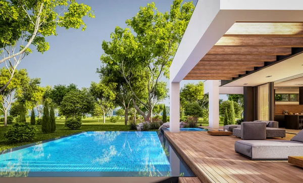 Representación Casa Acogedora Moderna Con Piscina Aparcamiento Venta Alquiler Estilo — Foto de Stock