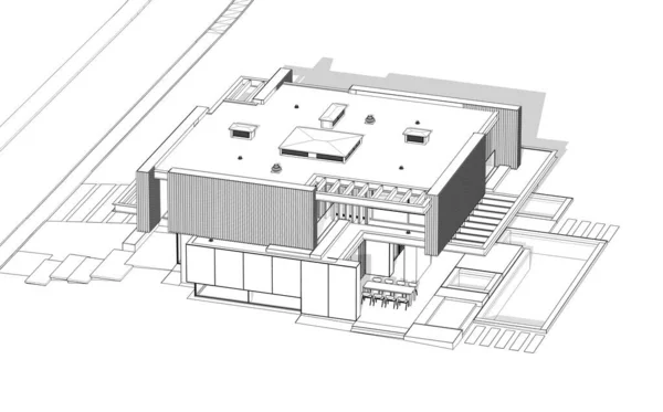 Renderelés Modern Hangulatos Ház Parkoló Medence Eladó Vagy Kiadó Deszka — Stock Fotó