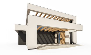 Havuzu ve park yeri olan modern konforlu bir evin 3 boyutlu tasarımı. Satılık ya da lüks tarzda. Beyazda izole edilmiş