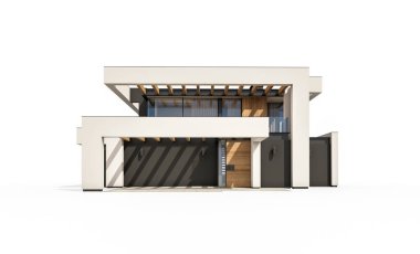 Havuzu ve park yeri olan modern konforlu bir evin 3 boyutlu tasarımı. Satılık ya da lüks tarzda. Beyazda izole edilmiş