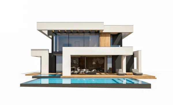 Rendering Moderna Casa Accogliente Con Piscina Parcheggio Vendita Affitto Stile — Foto Stock