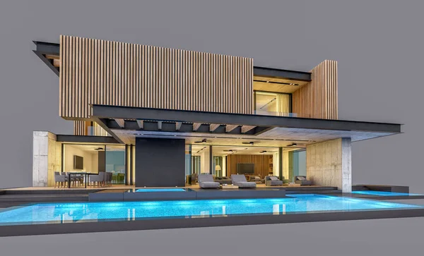 Rendering Von Modernen Gemütlichen Haus Mit Parkplatz Und Pool Verkaufen — Stockfoto