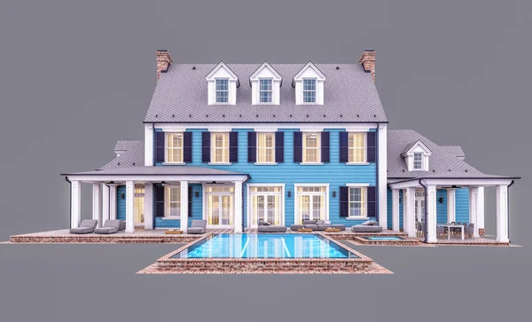 Renderização Moderna Casa Clássica Aconchegante Estilo Colonial Com Garagem Piscina — Fotografia de Stock