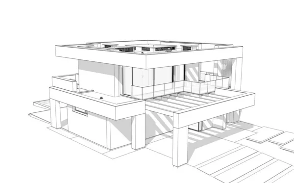 Rendering Moderna Casa Accogliente Con Piscina Parcheggio Vendita Affitto Stile — Foto Stock