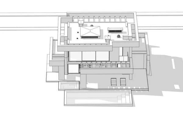 Representación Casa Acogedora Moderna Con Piscina Aparcamiento Venta Alquiler Estilo —  Fotos de Stock