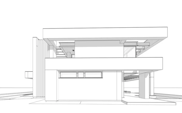 Rendering Van Modern Gezellig Huis Met Zwembad Parkeerplaats Koop Huur — Stockfoto