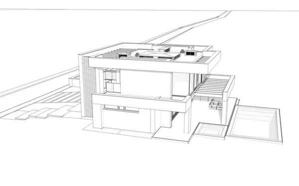 Representación Casa Acogedora Moderna Con Piscina Aparcamiento Venta Alquiler Estilo — Foto de Stock