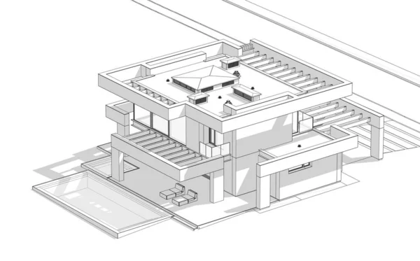 Renderowania Nowoczesnego Przytulnego Domu Basenem Parkingiem Sprzedaż Lub Wynajem Luksusowym — Zdjęcie stockowe