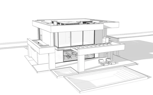 Rendering Van Modern Gezellig Huis Met Zwembad Parkeerplaats Koop Huur — Stockfoto