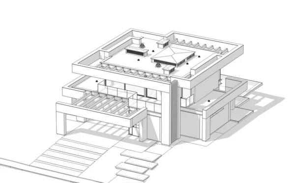 Representación Casa Acogedora Moderna Con Piscina Aparcamiento Venta Alquiler Estilo —  Fotos de Stock