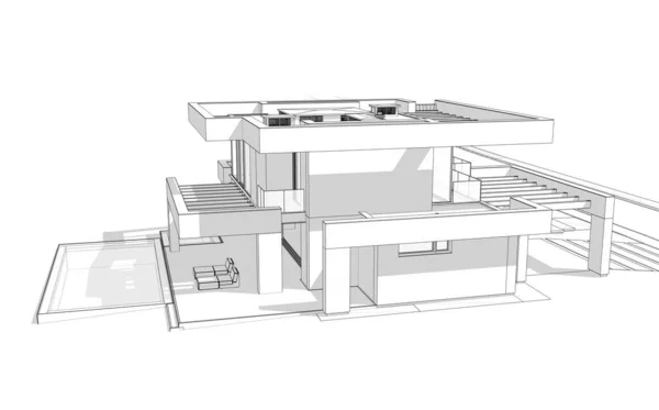 Representación Casa Acogedora Moderna Con Piscina Aparcamiento Venta Alquiler Estilo —  Fotos de Stock