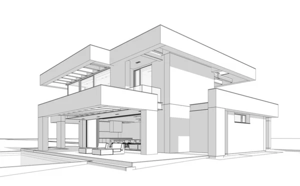 Rendering Von Modernen Gemütlichen Haus Mit Pool Und Parkplatz Zum — Stockfoto