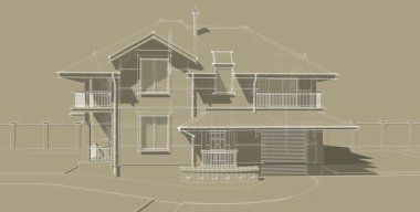 The sketch of the facade of a country house