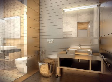 3D rendering of gold bathroom