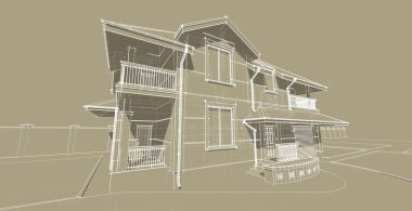 The sketch of the facade of a country house