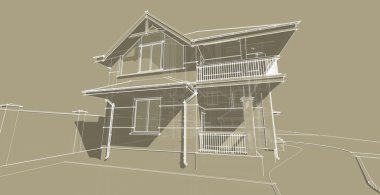 The sketch of the facade of a country house