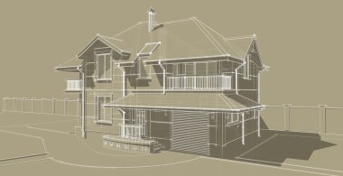 The sketch of the facade of a country house