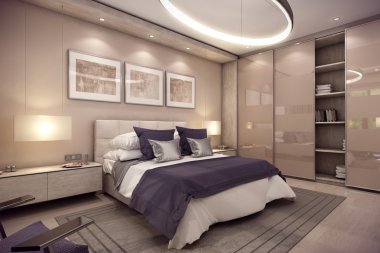 3D render yatak odalı ev dağ