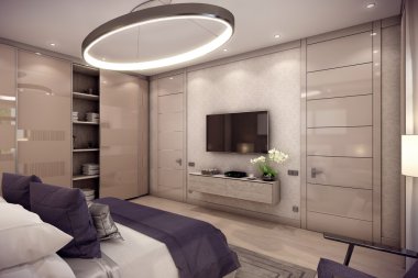 3D render yatak odalı ev dağ