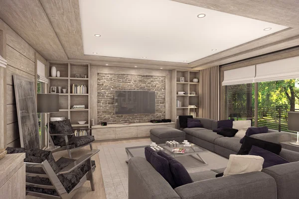 3D rendering of  living room of a country house — 스톡 사진