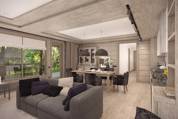 3D rendering of  living room of a country house