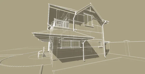 The sketch of the facade of a country house