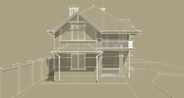 Le croquis de la façade d'une maison de campagne — Photo