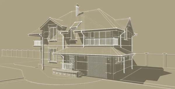 Die Skizze der Fassade eines Landhauses — Stockfoto