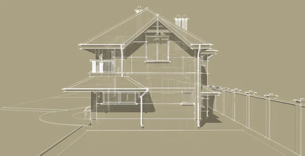 Le croquis de la façade d'une maison de campagne — Photo